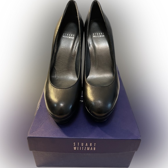 Stuart Weitzman Stilts Black Leather Heels Womens Sz 8 Closed Rounded Toe‎ - Picture 7 of 10